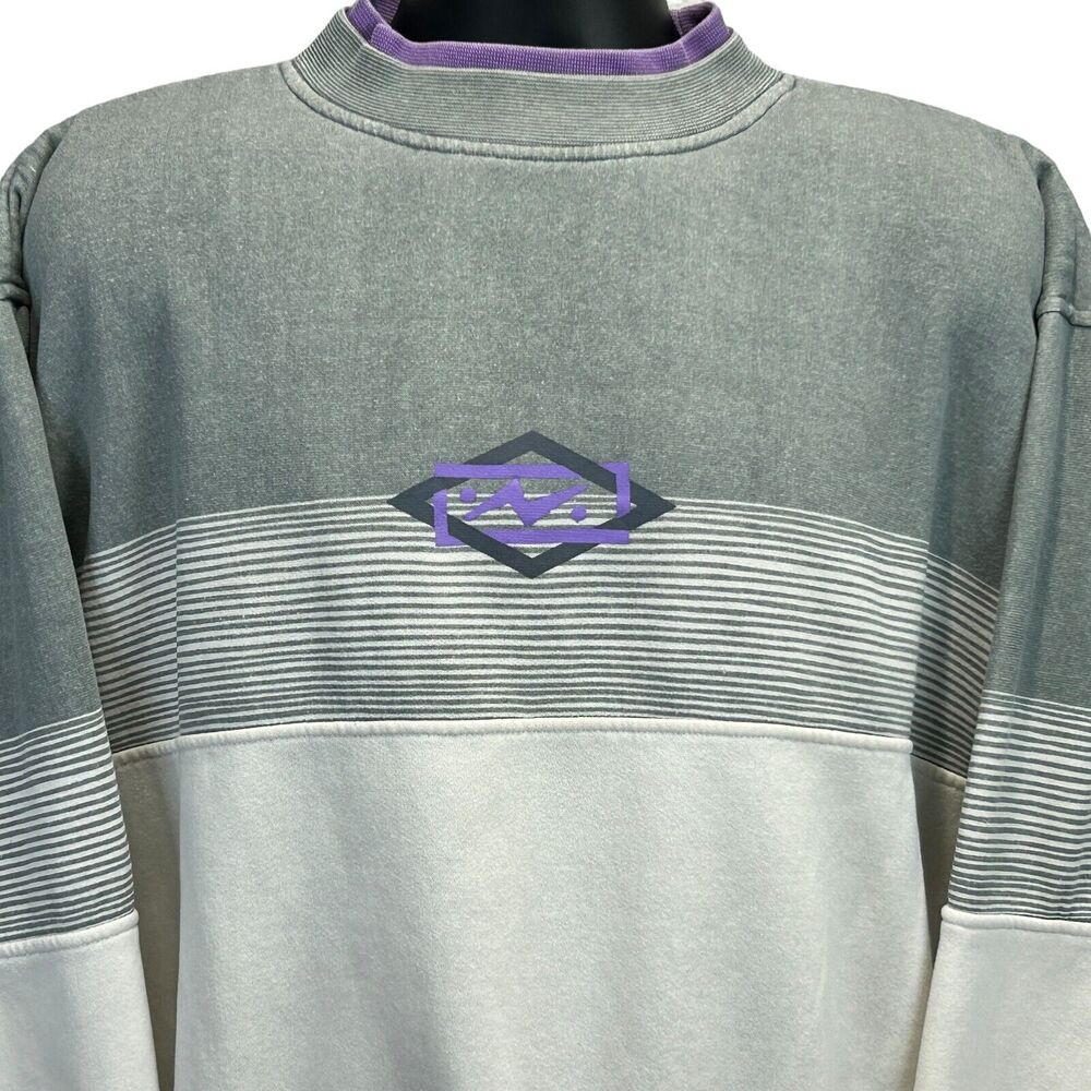 Vintage 90s Layered Look Sweatshirt Gray Long Sleeve Striped Unisex L Large